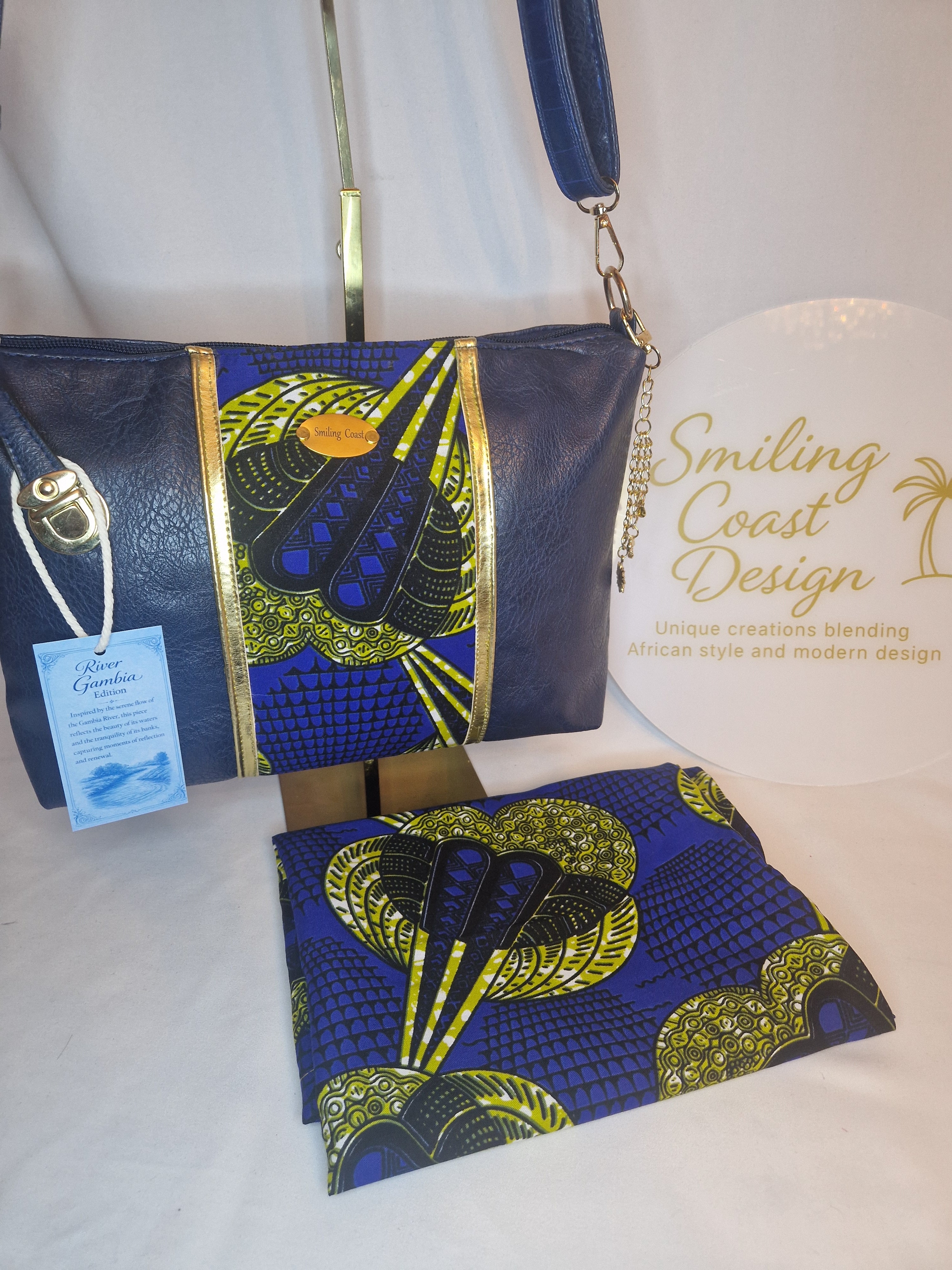 African waxprint Shoulder Bag – Handmade Vegan Leather & African Wax Print | River Gambia Edition-Smiling Coast Design