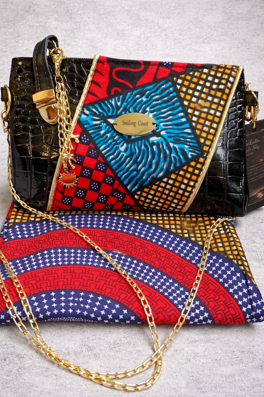 Sukuta Night Sky Edition Clutch – Handmade African Wax Print & Gold Details
