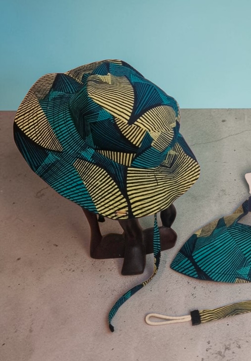 African Wax Print Baby Set -Sun Hat, Bib & Pacifier Clip