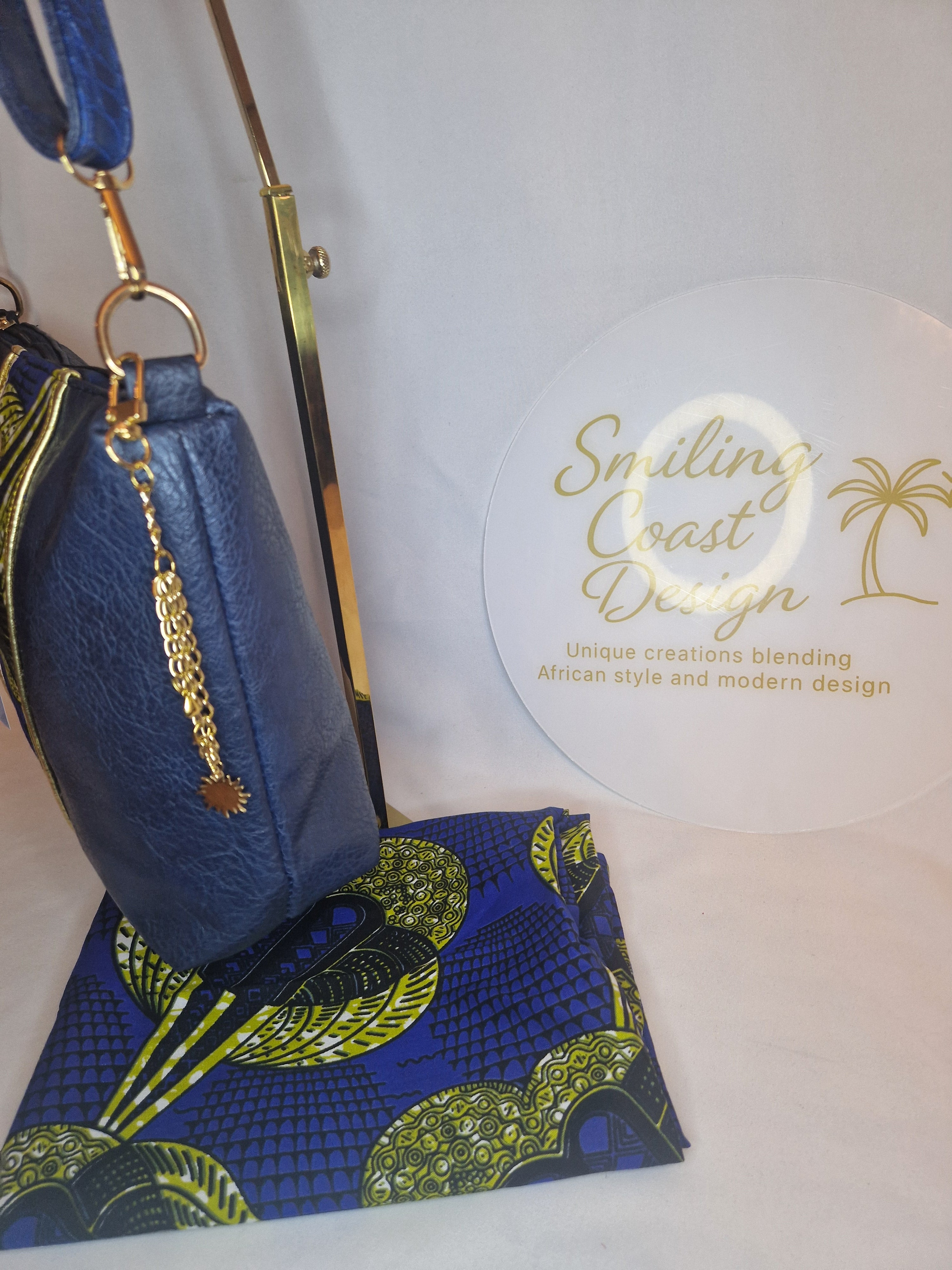 African waxprint Shoulder Bag – Handmade Vegan Leather & African Wax Print | River Gambia Edition-Smiling Coast Design