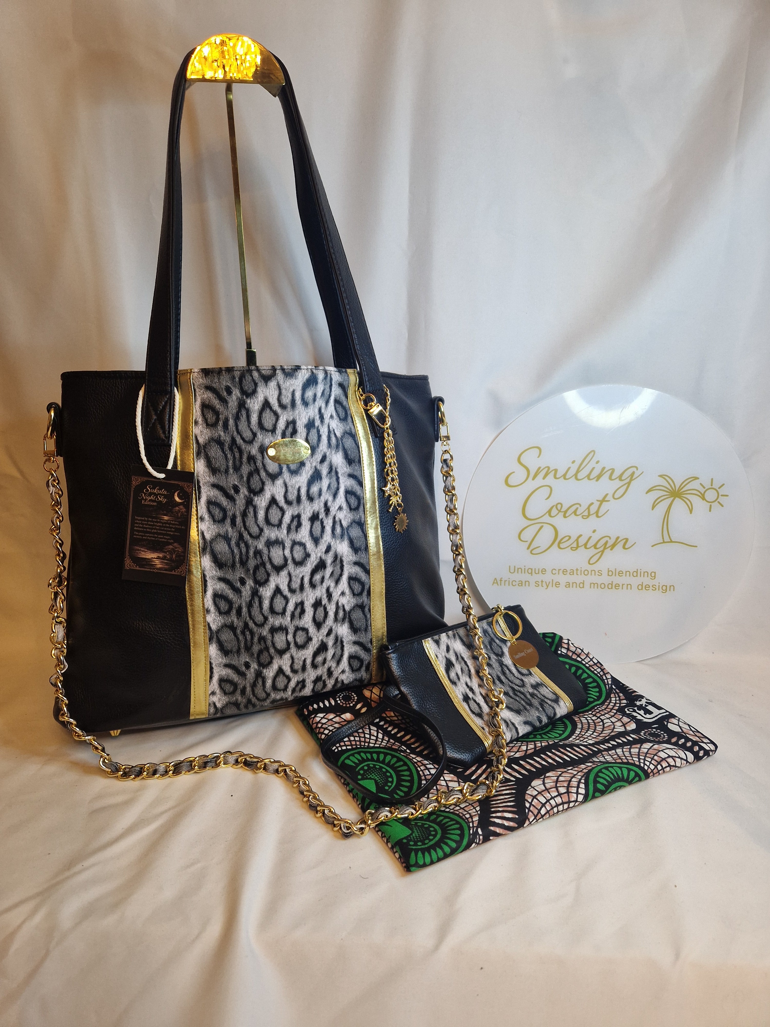 Luxury Animal Print Tote Bag Set with Wallet /African waxprint inside and matching waxprint dustbag