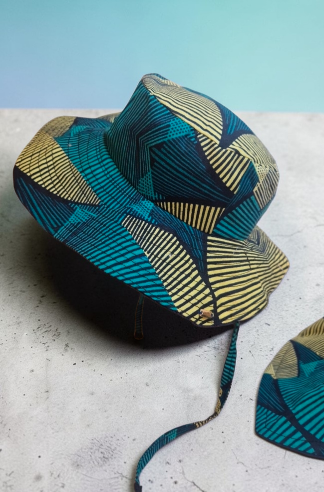 African Wax Print Baby Set -Sun Hat, Bib & Pacifier Clip