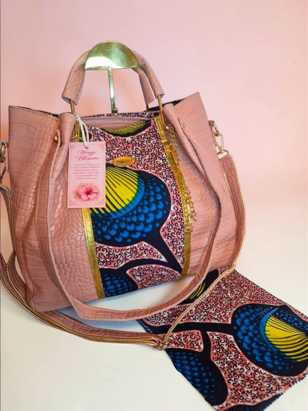 African Wax Print and faux leather Handbag Set – Matching Wallet & Clutch – Blossom Wonjo Edition
