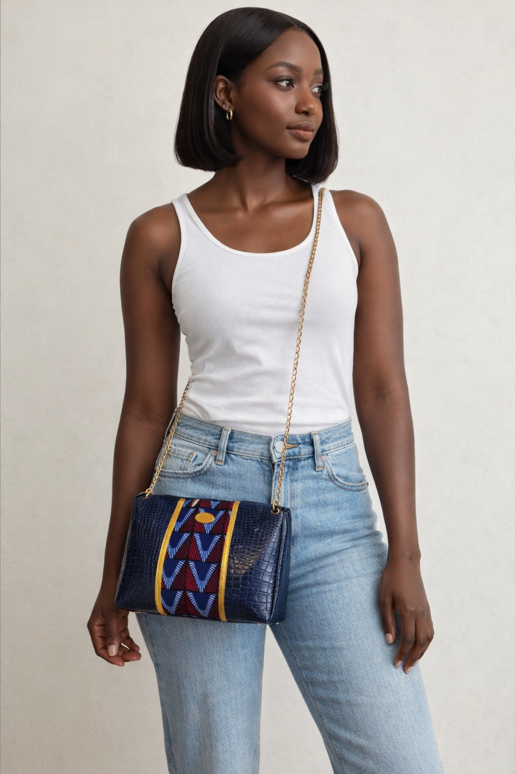 African Wax Print/ Vegan leather Crossbody Bag River Gambia Edition